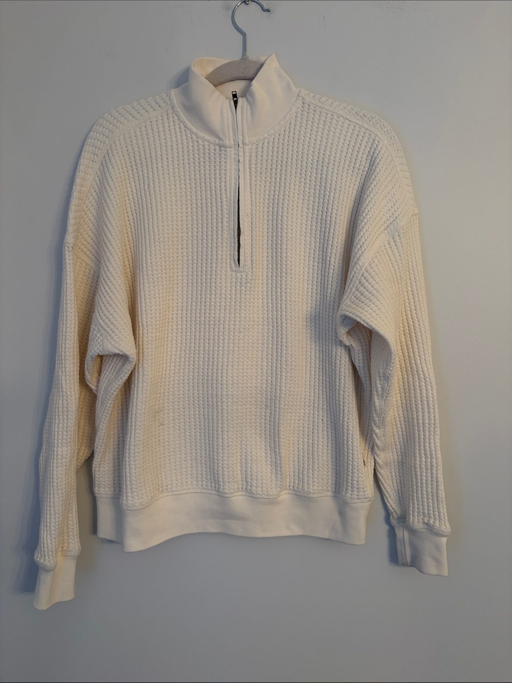 Mate the Label Organic Cotton Cream Waffle Knit Women's Oversized Quarter Zip